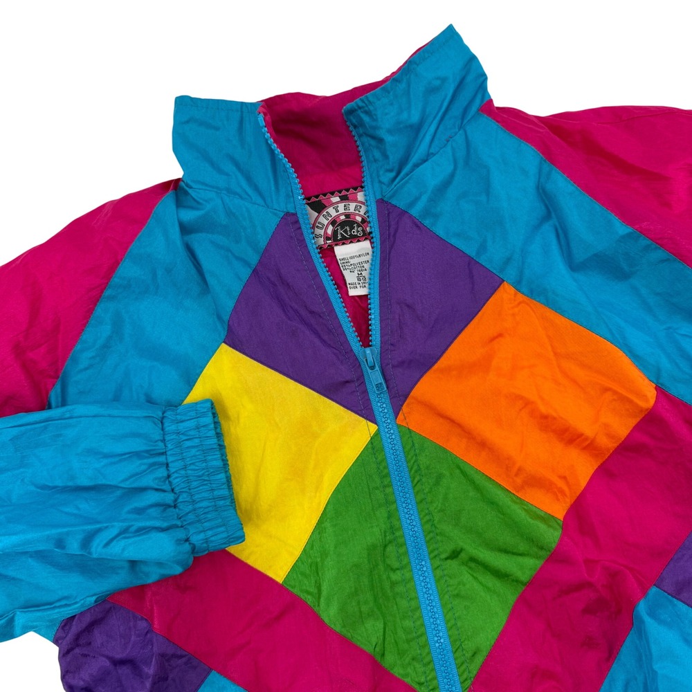 Sunterra Kids Vintage Windbreaker‎ Jacket Rainbow Color Block Zip Up Size M